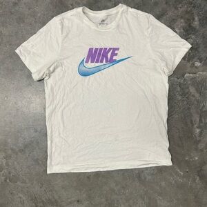 Nike White T-Shirt with Blue and Purple Logo